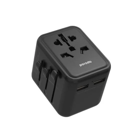 Porodo Dual Usb-A Universal Travel Adapter 2.4A - Black